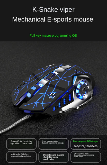 YTOM Viper Q5 Wired Gaming Mouse – 6 Buttons, 4-Grade DPI 1200–3200, Ambidextrous, CE Certified
