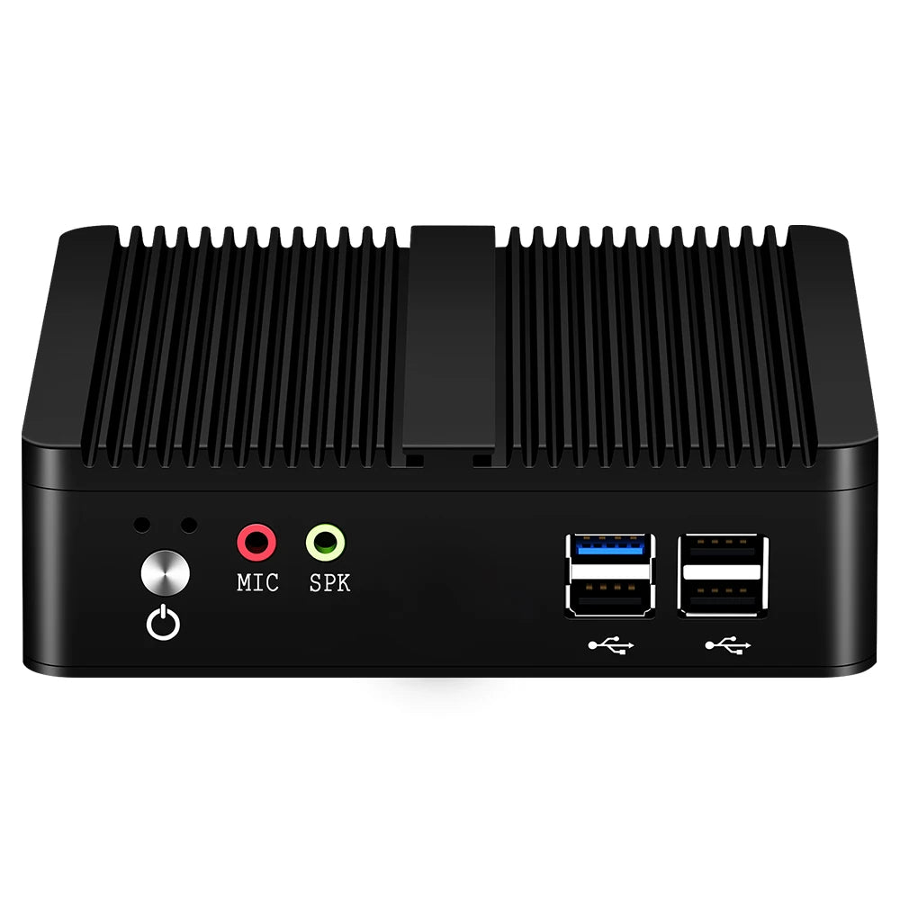 XCY Fanless Mini PC – Intel Celeron J1900, Quad-Core, Gigabit Ethernet, HDMI, VGA, WiFi, Windows/Linux