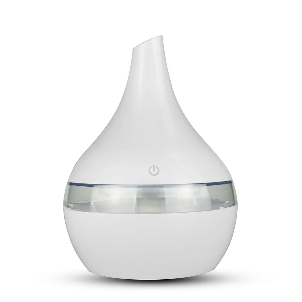 300ml Wood Grain Ultrasonic Humidifier & Aroma Diffuser – USB, 7-Color LED, Silent