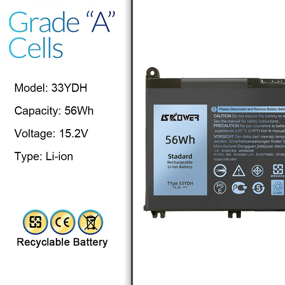 SKOWER 33YDH Dell G3/G5/G7 Gaming Laptop Battery 56Wh — Inspiron 15 7577, Latitude 3380/3490