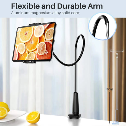 Flexible R.E.D. Shopping tablet arm stand holder for iPad, Xiaomi, Kindle, mounts on bed, wall, or tripod for hands-free use.