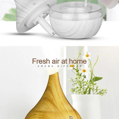 300ml Ultrasonic Humidifier & Aroma Diffuser | Essential Oil | Cool Mist | 7-Color LED | Wood Grain | Home & Office