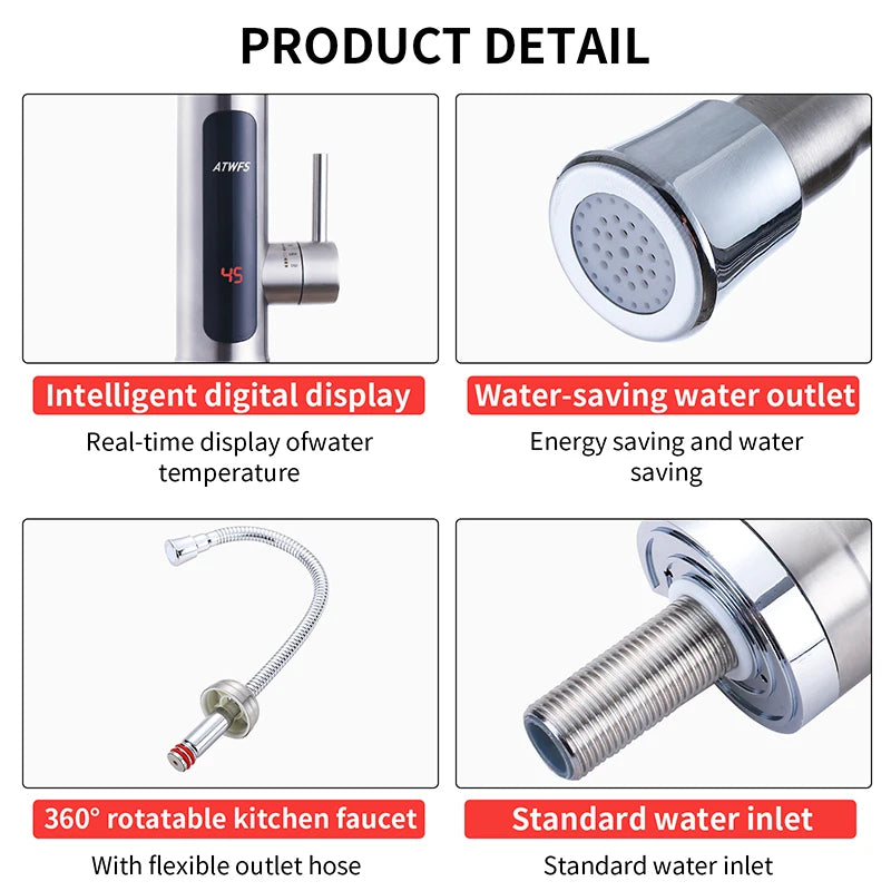 ATWFS Instant Electric Water Heater Faucet 220V – Tankless Kitchen & Bathroom Tap