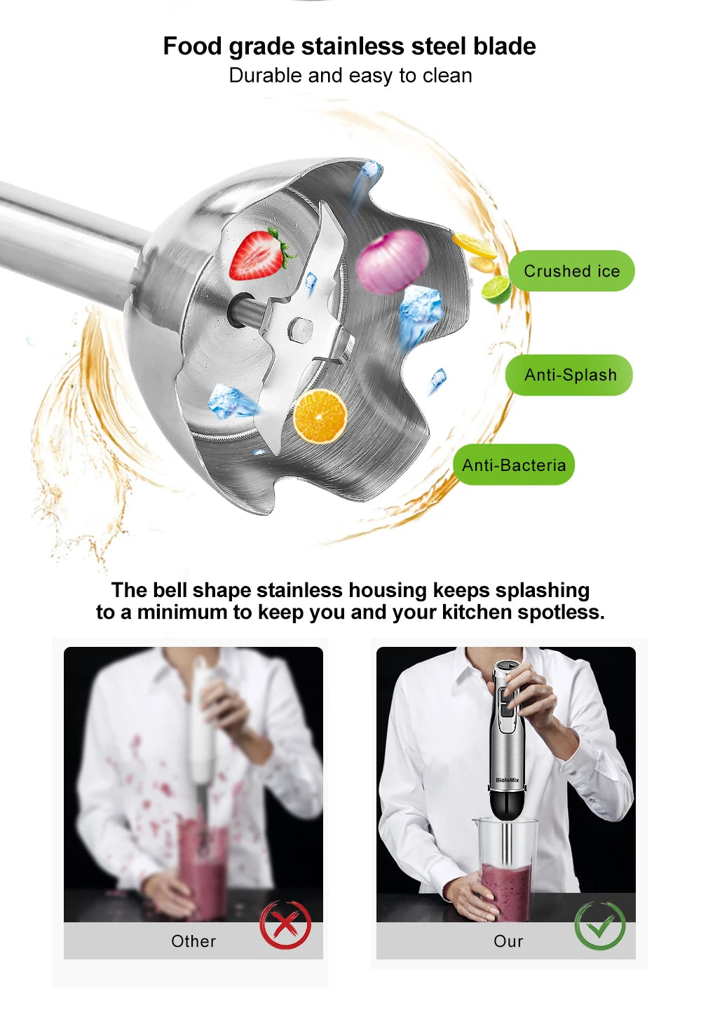 BioloMix 4-in-1 1200W Immersion Hand Blender – Chopper, Smoothie Cup & Ice Blades