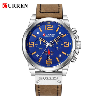 CURREN Men's Luxury Sport Chronograph Watch – Waterproof, Military, Genuine Leather, Quartz