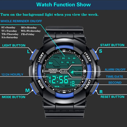 Men's Military Digital LED Sport Watch – Large Screen, Waterproof, Luminous Outdoor Wristwatch