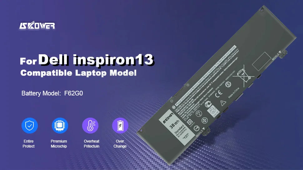 SKOWER F62G0 Laptop Battery – Dell Inspiron 13 7373 7386 5370 7370 7380 P83G P87G