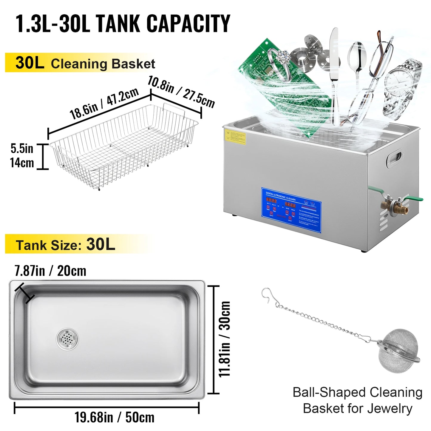 Ultrasonic Cleaner 1.3L–30L 40kHz 220V EU Plug – Portable Ultrasound Bath Washer