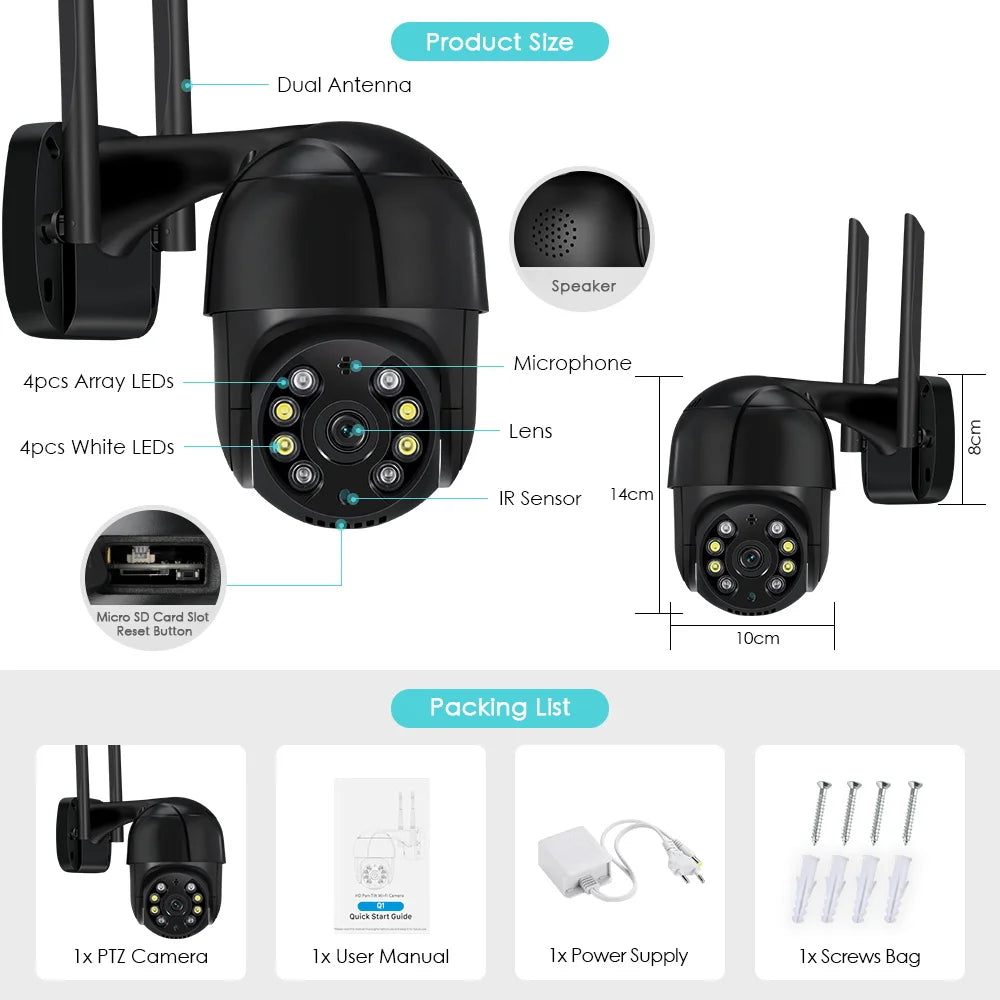 8MP 4K PTZ WiFi IP Camera – Auto Tracking, Speed Dome, Outdoor Smart Surveillance (ICSEE)
