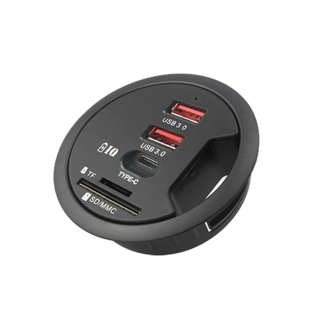 OllyMurs USB 3.0 Desk Hub – 5-in-1, SD/TF, Type-C, 80cm Cable, Desktop Mount