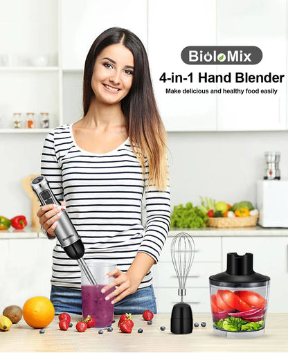 BioloMix 4-in-1 Immersion Hand Blender 1200W – Chopper & Smoothie Cup