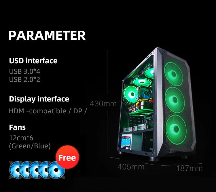 Aoresier Budget Gaming Desktop PC by R.E.D. Shopping featuring AMD A8-7680 processor, 8GB RAM, SSD storage, Windows 10 Pro setup