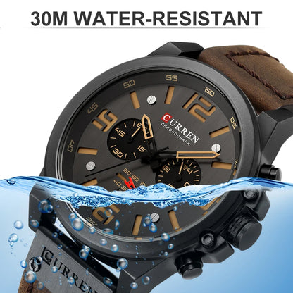 CURREN Men's Luxury Sport Chronograph Watch – Waterproof, Military, Genuine Leather, Quartz