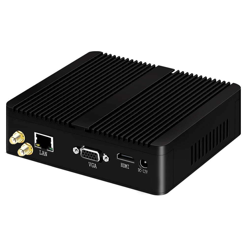 XCY Fanless Mini PC – Intel Celeron J1900, Quad-Core, Gigabit Ethernet, HDMI, VGA, WiFi, Windows/Linux