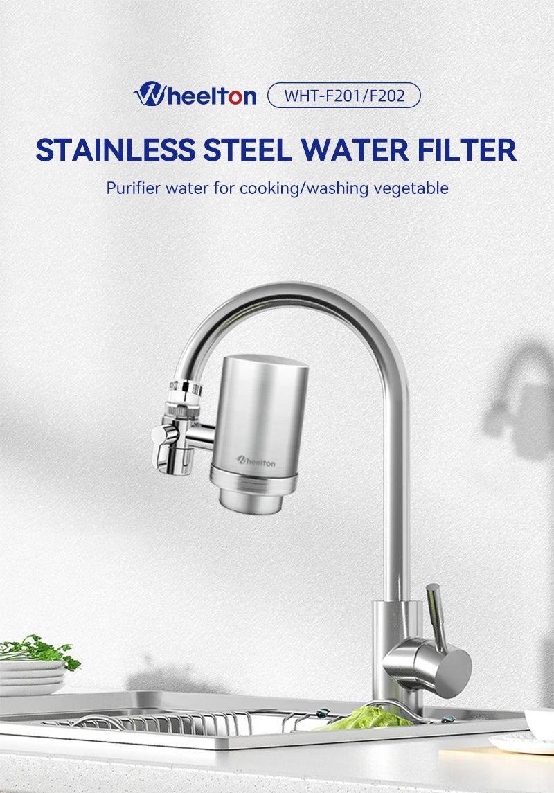 Wheelton Stainless Steel Faucet Water Filter – Activated Carbon Ceramic Purifier
