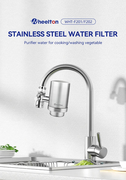 Wheelton Stainless Steel Faucet Water Filter – Activated Carbon Ceramic Purifier