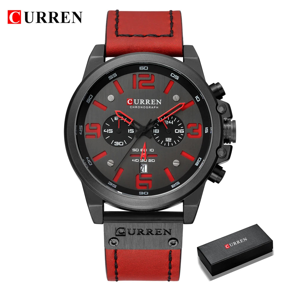 CURREN Men's Luxury Sport Chronograph Watch – Waterproof, Military, Genuine Leather, Quartz