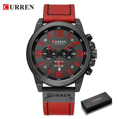 CURREN Men's Luxury Sport Chronograph Watch – Waterproof, Military, Genuine Leather, Quartz