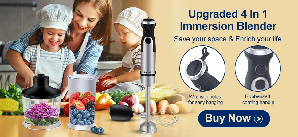 BioloMix 4-in-1 1200W Immersion Hand Blender – Chopper, Smoothie Cup & Ice Blades