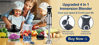 BioloMix 4-in-1 1200W Immersion Hand Blender – Chopper, Smoothie Cup & Ice Blades