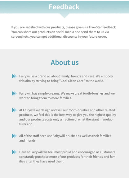 Fairywill FW-507 Electric Sonic Toothbrush – USB Rechargeable, Waterproof, Replacement Heads