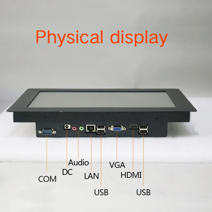 R.E.D. Shopping 10-15 inch industrial all-in-one panel PC with Intel Core i3, resistive touch screen, Windows 10 Pro interface.