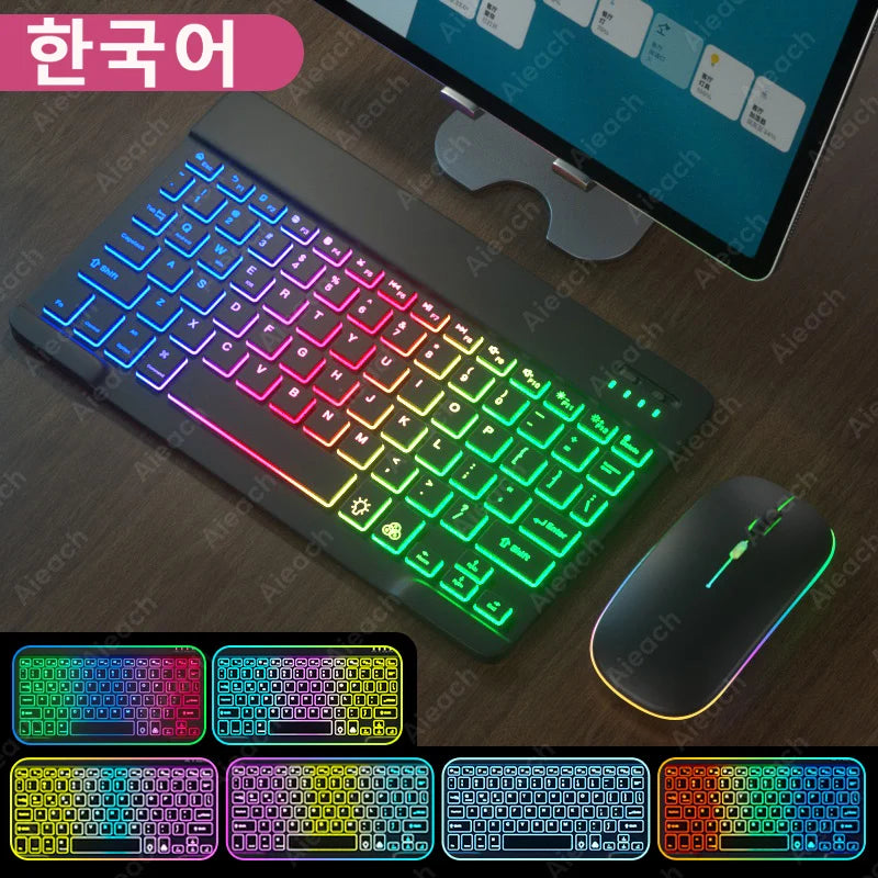 Wireless Bluetooth Keyboard with Rainbow Backlit – Tablet, iPad, Phone, Android, iOS, Windows
