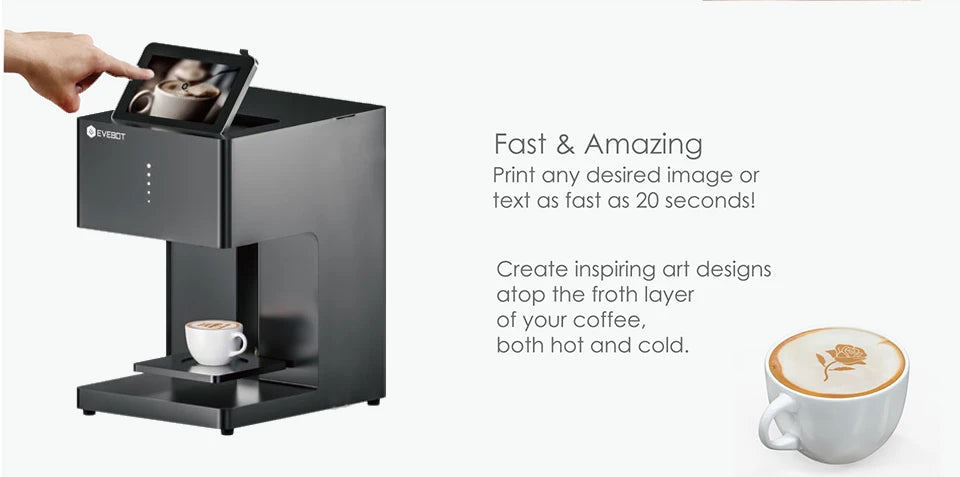 EVEBOT 3D Latte Art Coffee Printer – Automatic Beverage Food Selfie Printer, WiFi