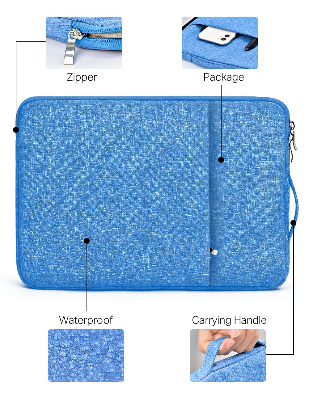 Waterproof Canvas Laptop Sleeve – 11"-15.6", MacBook/Xiaomi/HP, 8 Colors