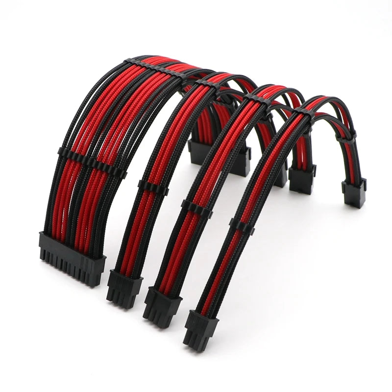 ATX Power Extension Cable Kit – 180° Sleeved, 24-Pin, CPU 4+4 Pin, GPU 6+2 Pin, 30cm, Custom Color