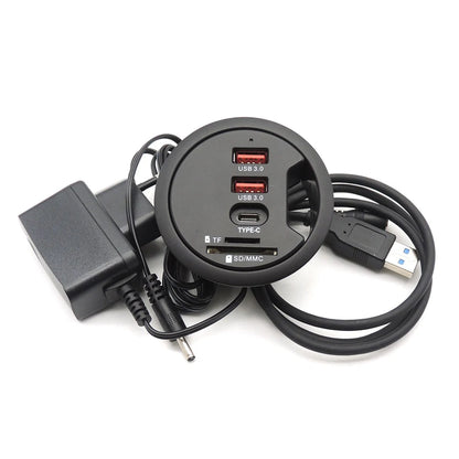 OllyMurs USB 3.0 Desk Hub – 5-in-1, SD/TF, Type-C, 80cm Cable, Desktop Mount