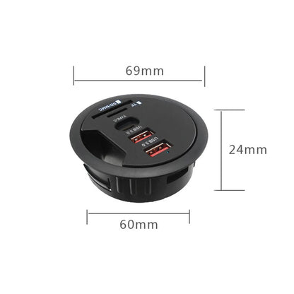 OllyMurs USB 3.0 Desk Hub – 5-in-1, SD/TF, Type-C, 80cm Cable, Desktop Mount