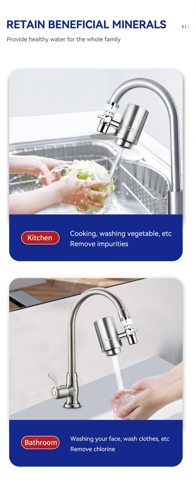 Wheelton Stainless Steel Faucet Water Filter – Activated Carbon Ceramic Purifier