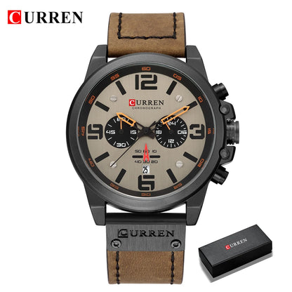 CURREN Men's Luxury Sport Chronograph Watch – Waterproof, Military, Genuine Leather, Quartz