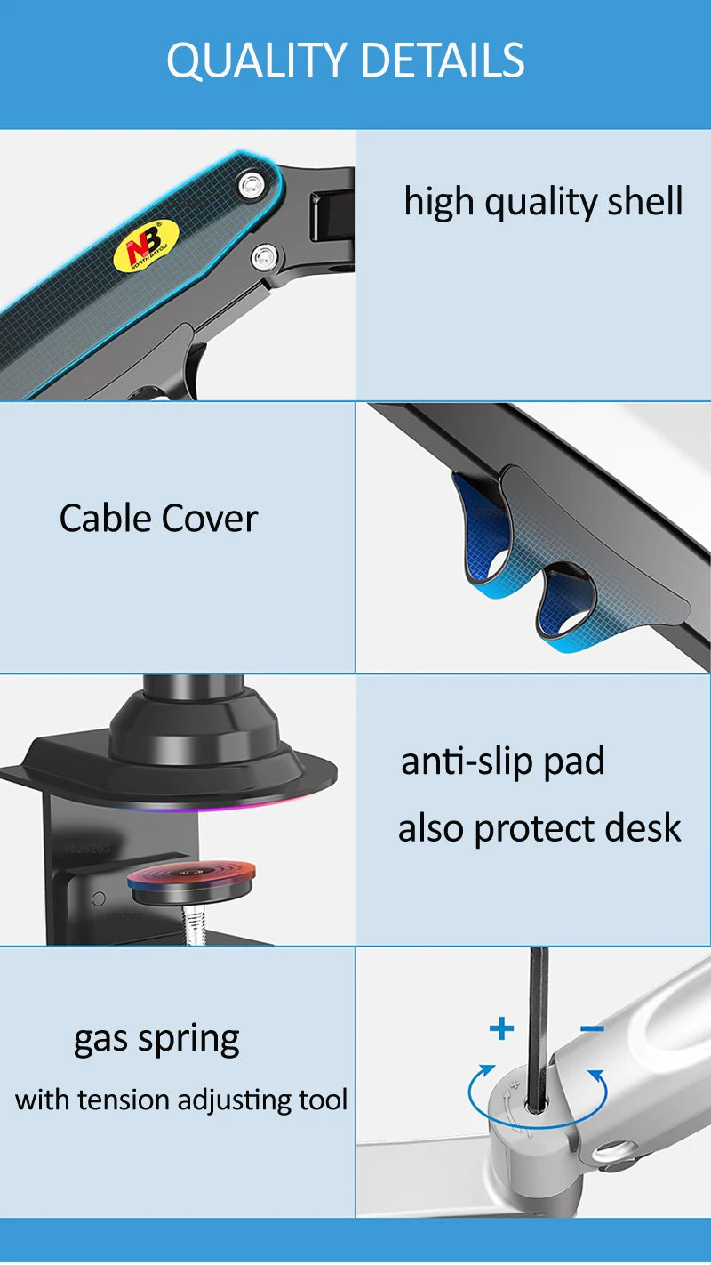 NB H180 Double monitor desk Holder Arm Gas Spring Full Motion 17"-27" LCD TV Mount ergonomic dual arm clamp bracket 2-9kgs each