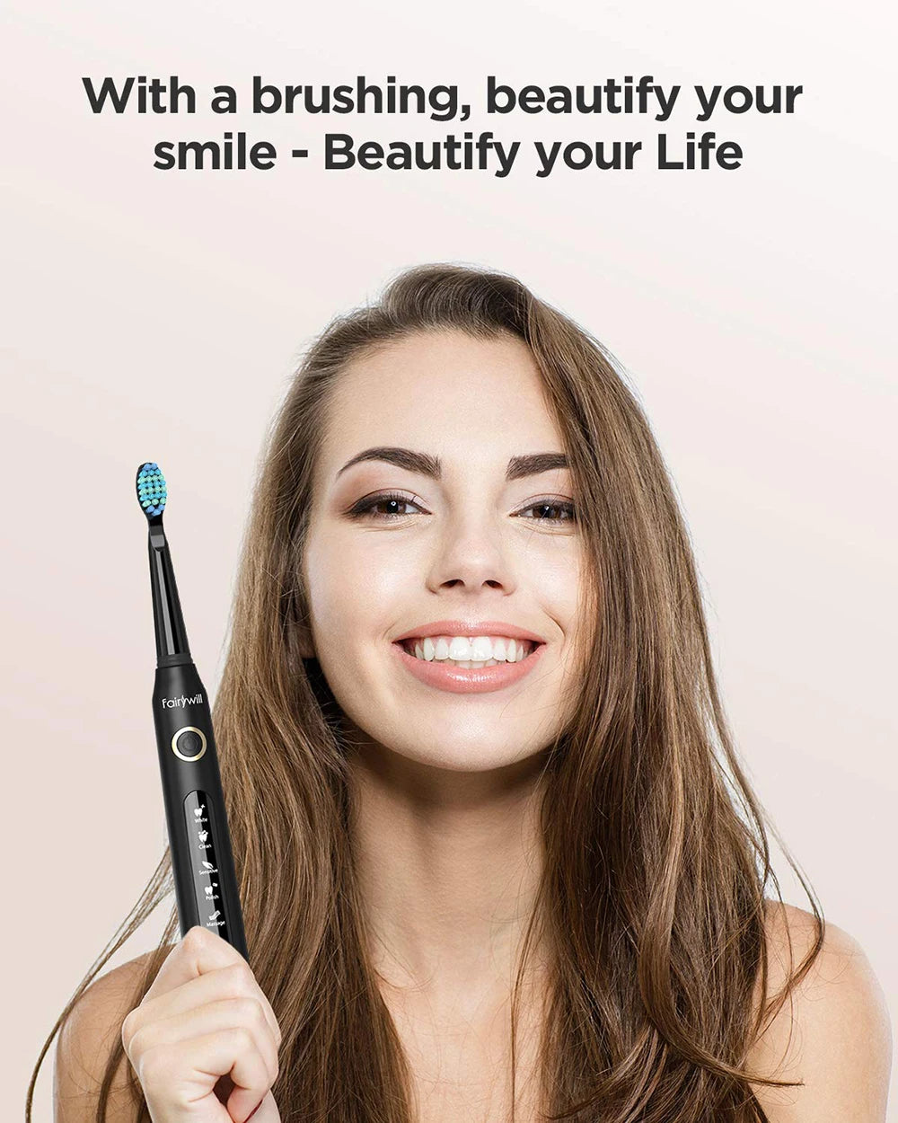 Fairywill FW-D7 Electric Sonic Toothbrush | USB Rechargeable, Waterproof, 8 Replacement Heads