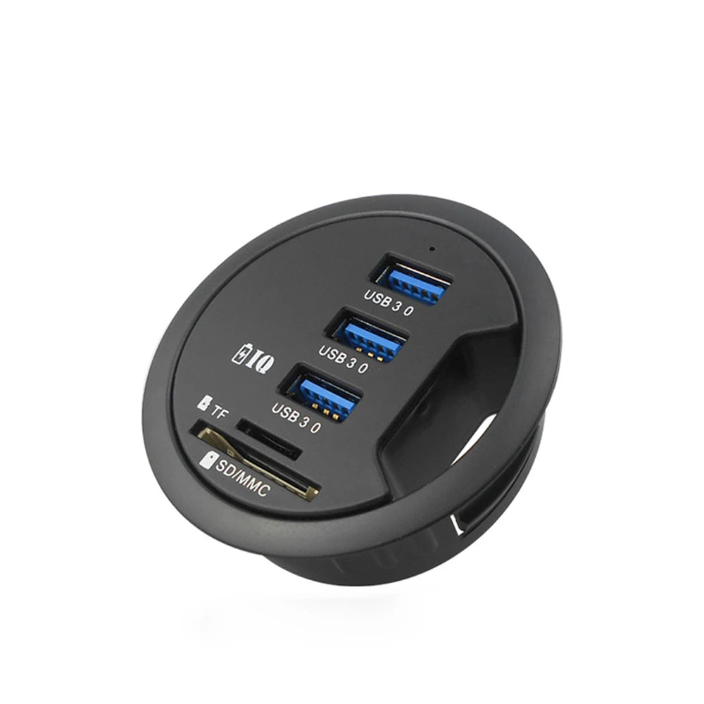OllyMurs USB 3.0 Desk Hub – 5-in-1, SD/TF, Type-C, 80cm Cable, Desktop Mount