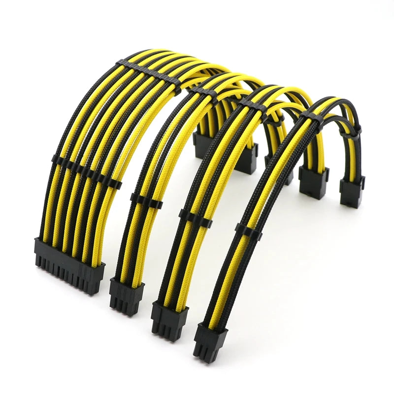 Unyisi Sleeved ATX Power Extension Cable Kit – 24Pin, CPU 4+4Pin, GPU 6+2Pin, 30cm