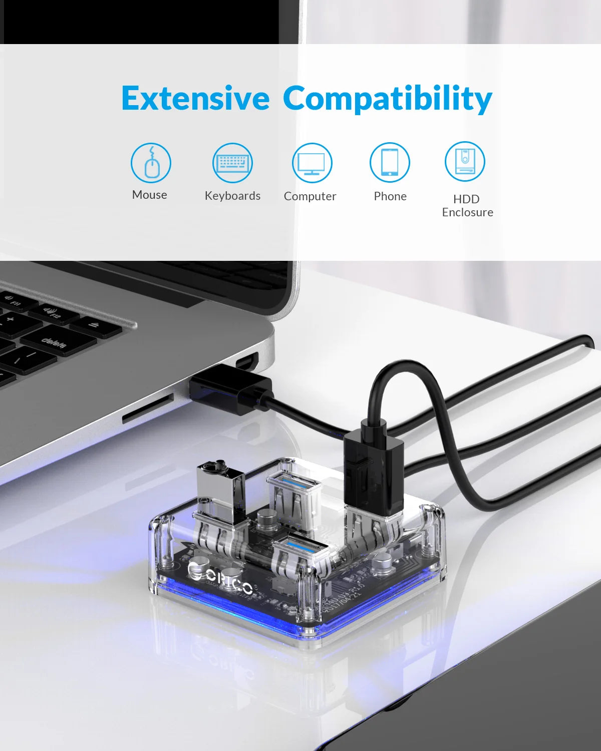 ORICO USB 3.0 Hub – 4 & 7 Port Splitter, Ultra-Slim, OTG, 5Gbps | MacBook & PC Compatible