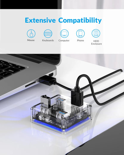 ORICO USB 3.0 Hub – 4 & 7 Port Splitter, Ultra-Slim, OTG, 5Gbps | MacBook & PC Compatible