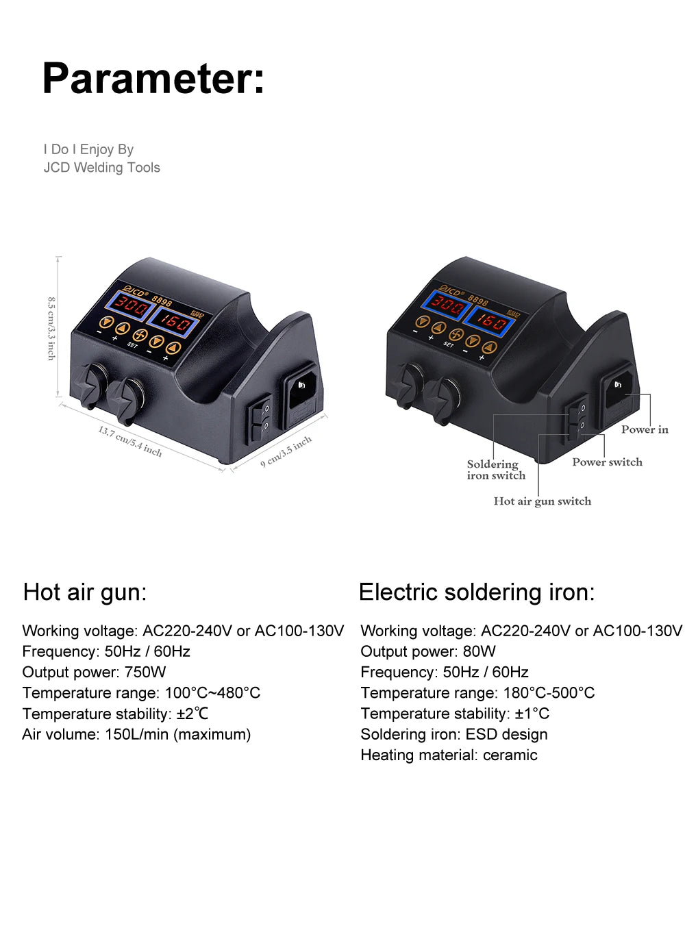 2-in-1 750W Soldering & Rework Station – LCD Digital Display