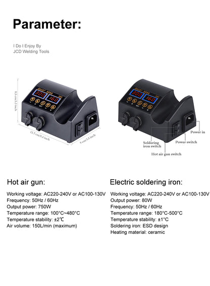 2-in-1 750W Soldering & Rework Station – LCD Digital Display