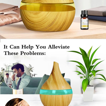 300ml Ultrasonic Humidifier & Aroma Diffuser | Essential Oil | Cool Mist | 7-Color LED | Wood Grain | Home & Office