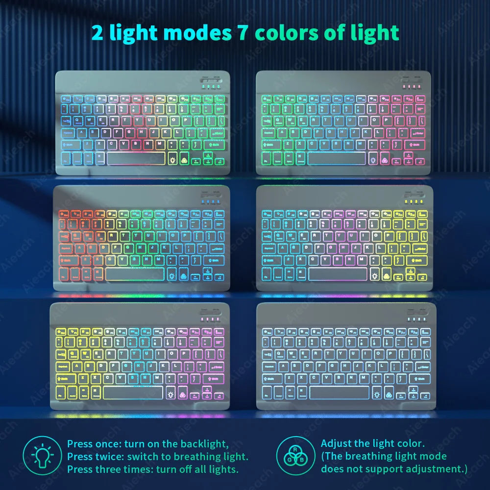 Wireless Bluetooth Keyboard with Rainbow Backlit – Tablet, iPad, Phone, Android, iOS, Windows