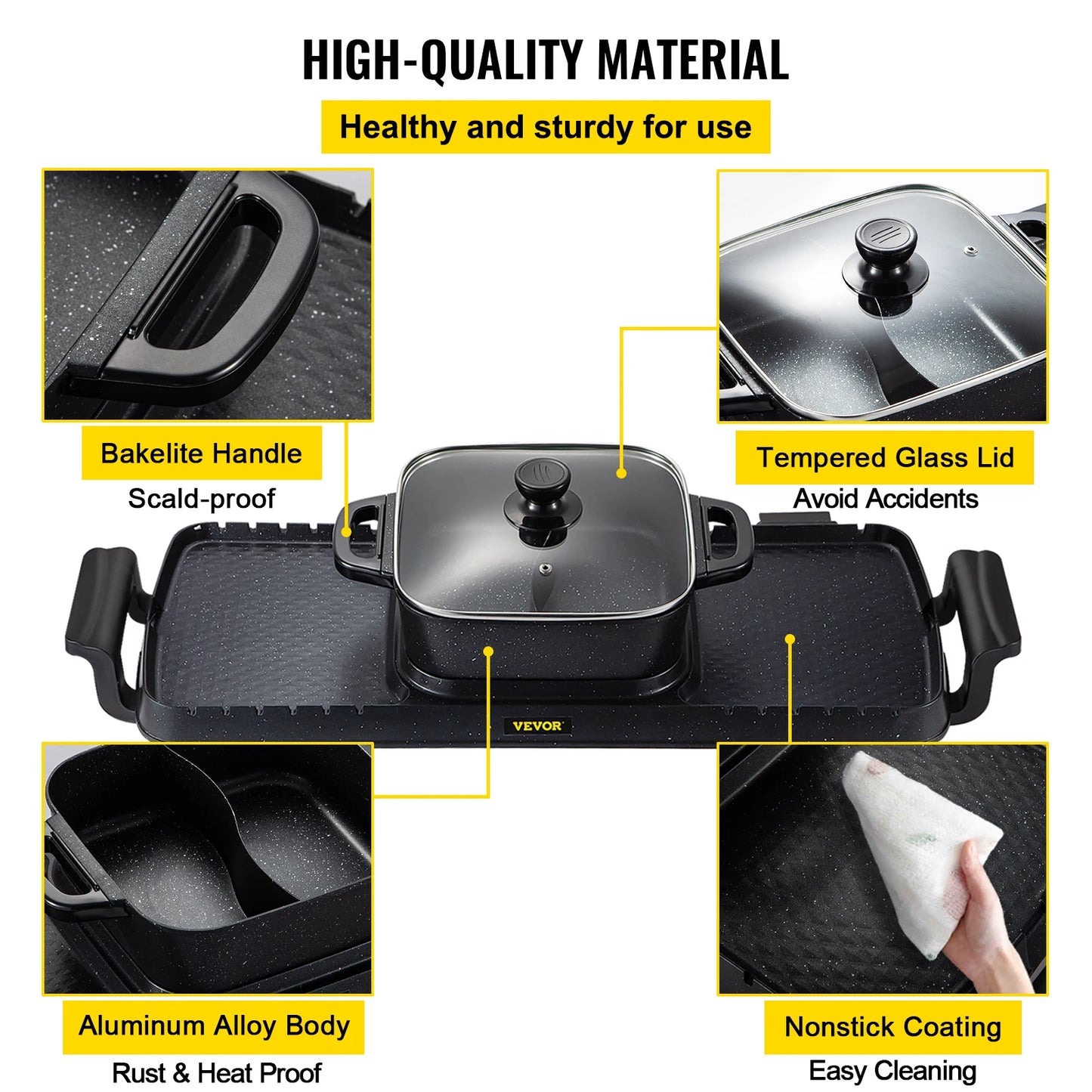 SucceBuy 2-in-1 Electric BBQ Grill & Hot Pot – Smokeless, Non-Stick, Detachable | Home Portable Barbecue