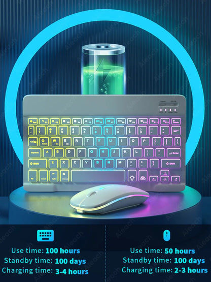 Wireless Bluetooth Keyboard with Rainbow Backlit – Tablet, iPad, Phone, Android, iOS, Windows