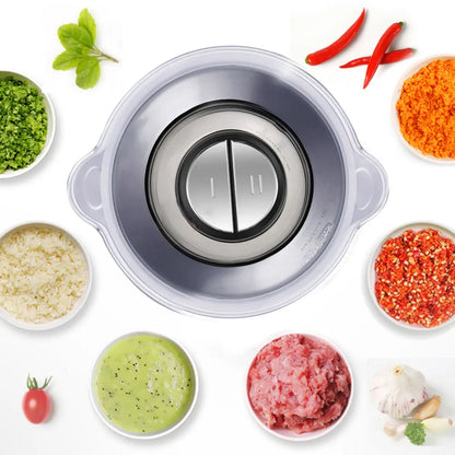 BioloMix 500W Electric Meat Grinder & Food Chopper – 2L Stainless Steel, 2 Speeds, Slicer | 110V / 220V