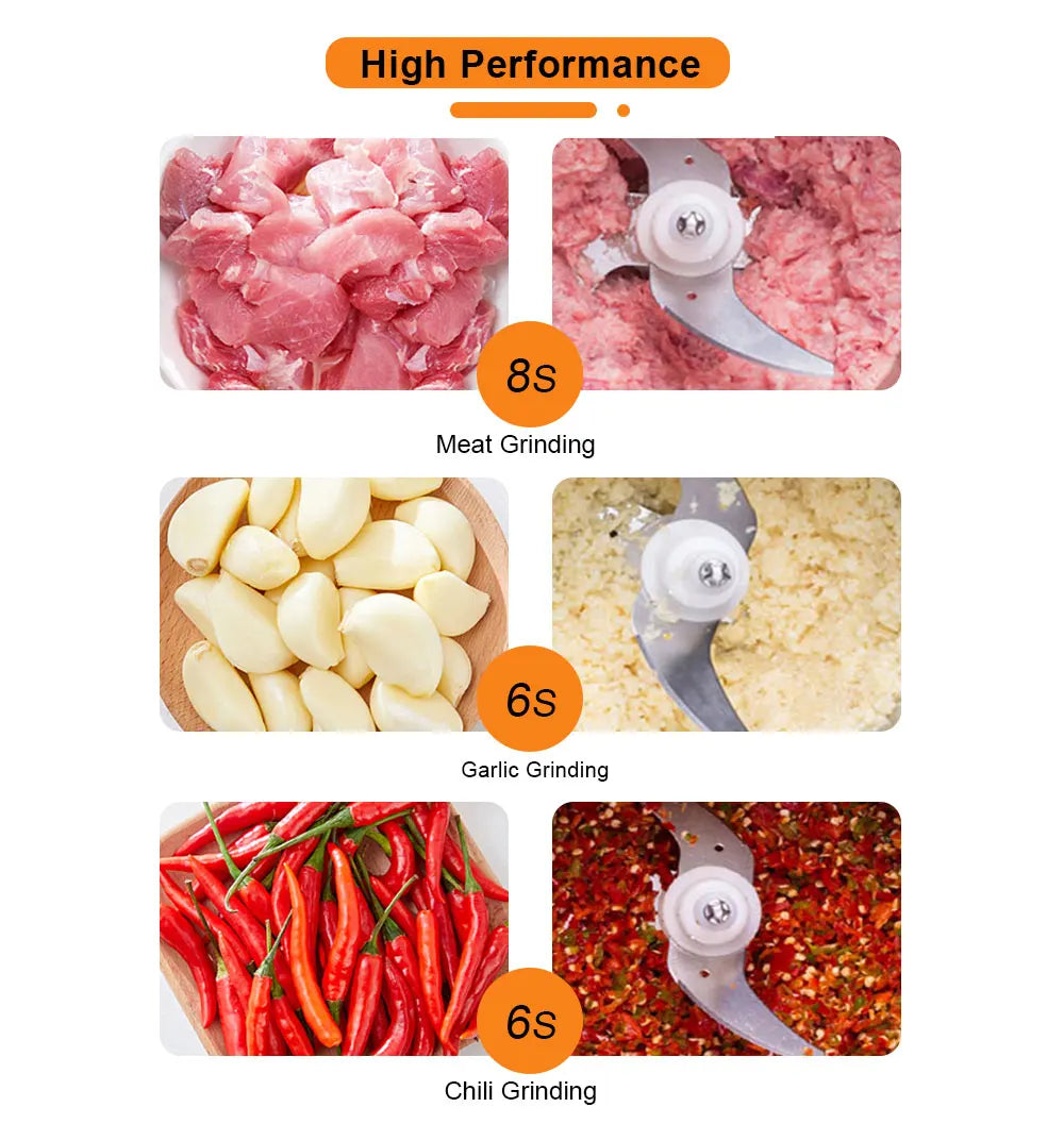 BioloMix 500W Electric Meat Grinder & Food Chopper – 2L Stainless Steel, 2 Speeds, Slicer | 110V / 220V