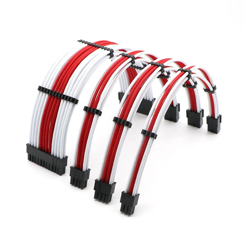 ATX Power Extension Cable Kit – 180° Sleeved, 24-Pin, CPU 4+4 Pin, GPU 6+2 Pin, 30cm, Custom Color