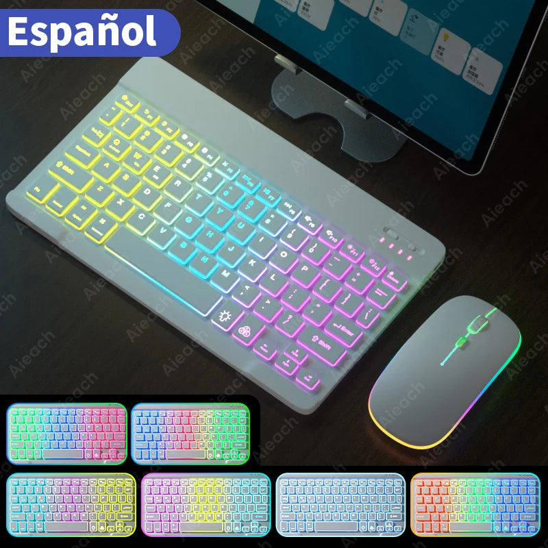 Wireless Bluetooth Keyboard with Rainbow Backlit – Tablet, iPad, Phone, Android, iOS, Windows